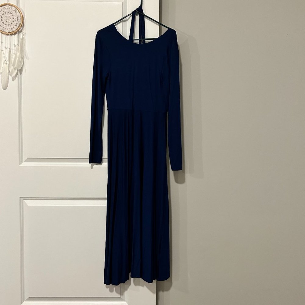 Halston: Navy Jersey Wrap Dress